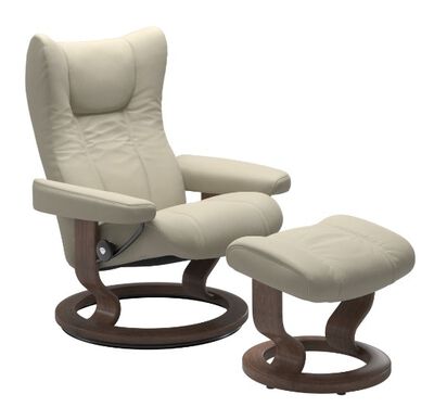Wing Large Classic Base Recliner and Ottman